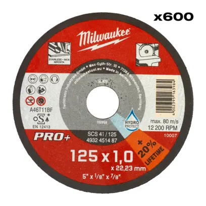 Tenké řezné kotouče na nerez Milwaukee PRO+ SCS 41 (125 x 1 x 22 mm) 600 ks, MI4932500580